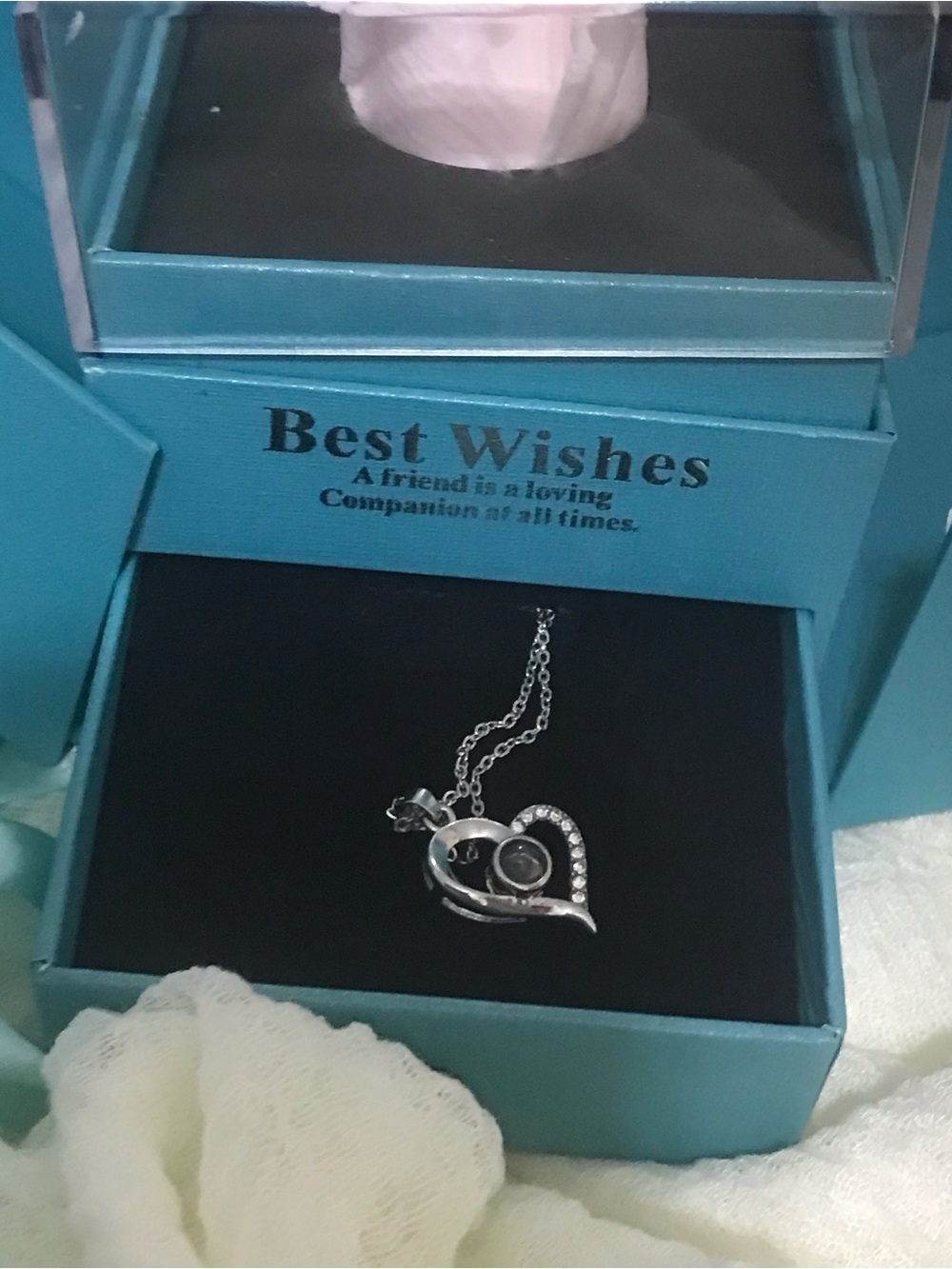 Silver Heart Pendant Necklace with Crystal Accents -